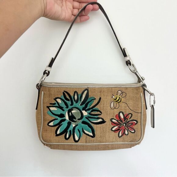 Coach Handbags - Coach LE Limited Bumble Bee Floral Y2K Mini Bag w Raffia Shoulder Purse tag READ